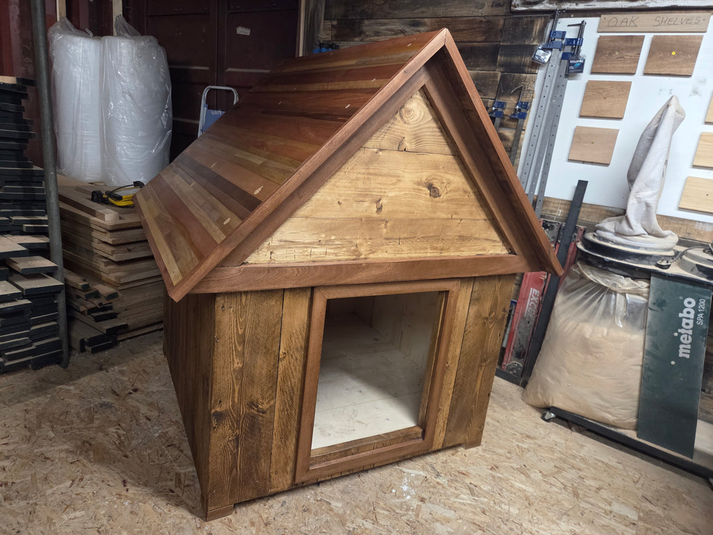 Bespoke made dog house with keroing and sapele roof. 1.6m x 1.5m x 1.2m