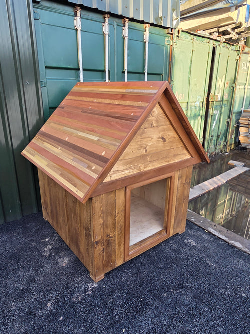 Bespoke made dog house with keroing and sapele roof. 1.6m x 1.5m x 1.2m