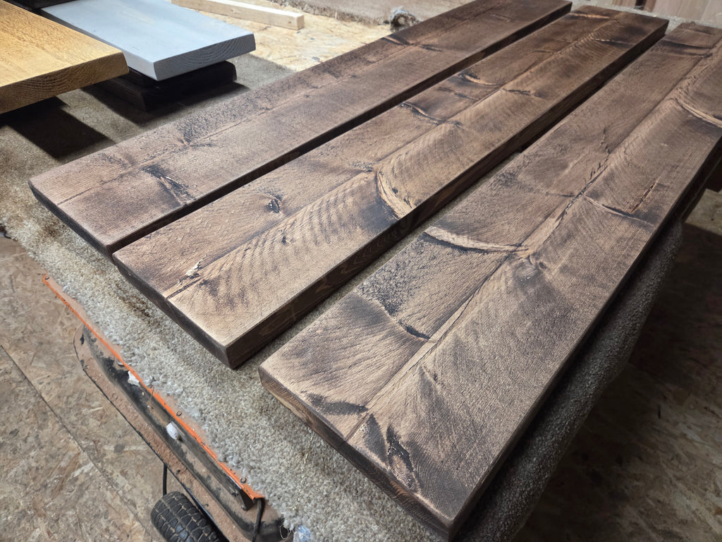 Rustic Walnut Waxed Shelves.