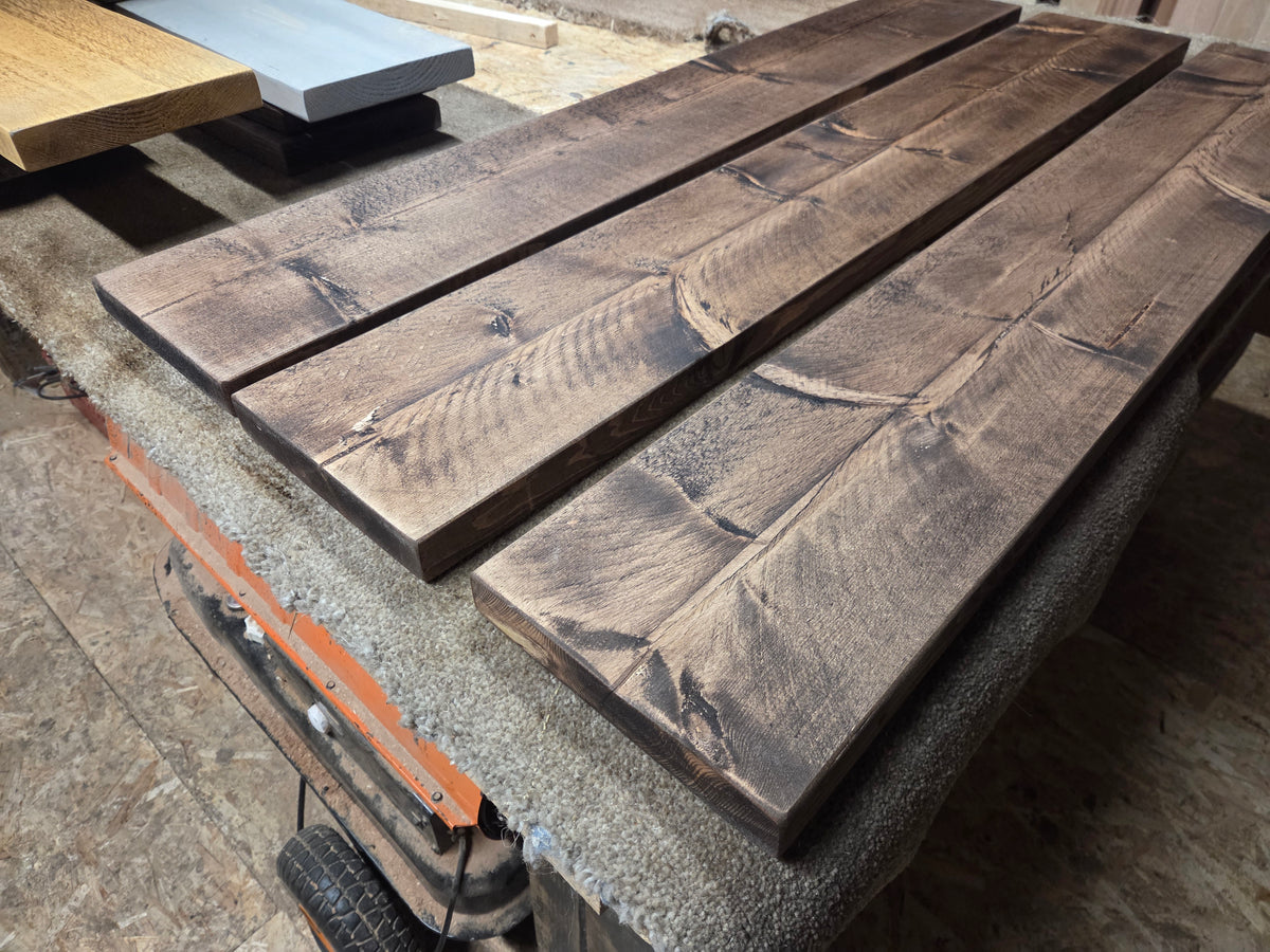 Rustic Walnut Waxed Shelves.