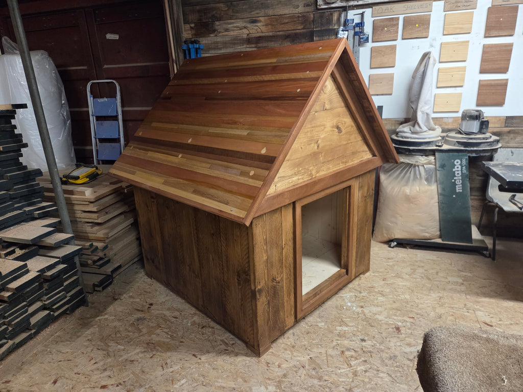 Bespoke made dog house with keroing and sapele roof. 1.6m x 1.5m x 1.2m